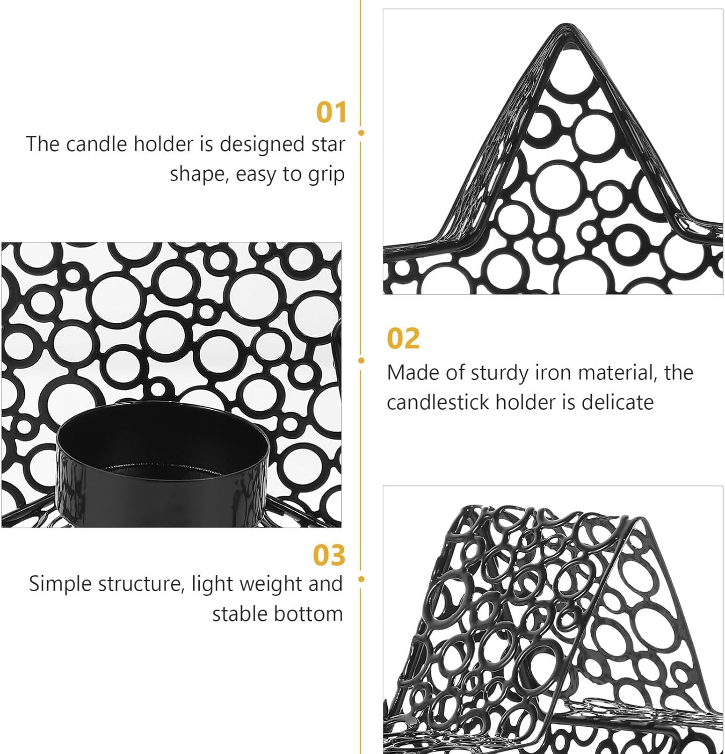 Three Star-Cut Candle Holders with Modern Aesthetics