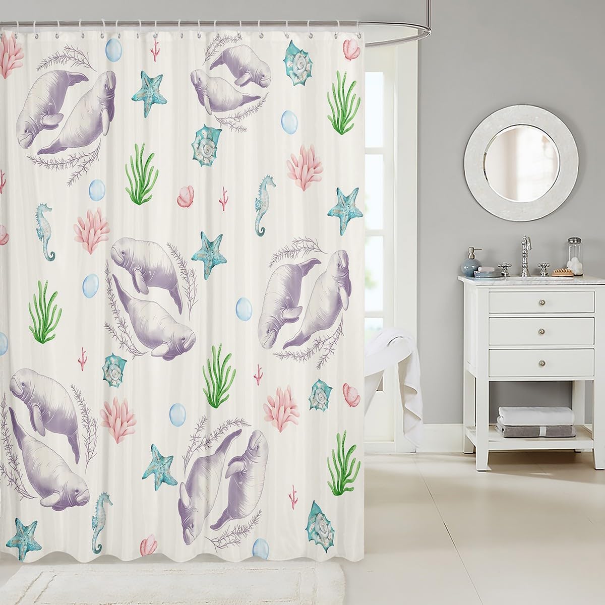 Seaweed_tail Kawaii 72x72 Premium Marine Bathroom Shower Curtain