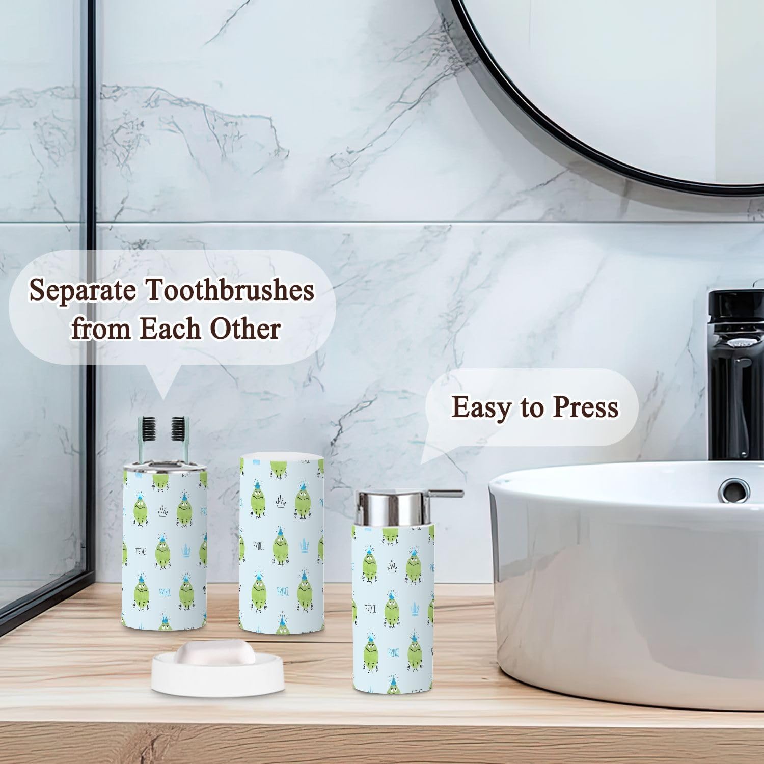 Bathroom Accessories Set 6 Pcs Prince Frogs Design