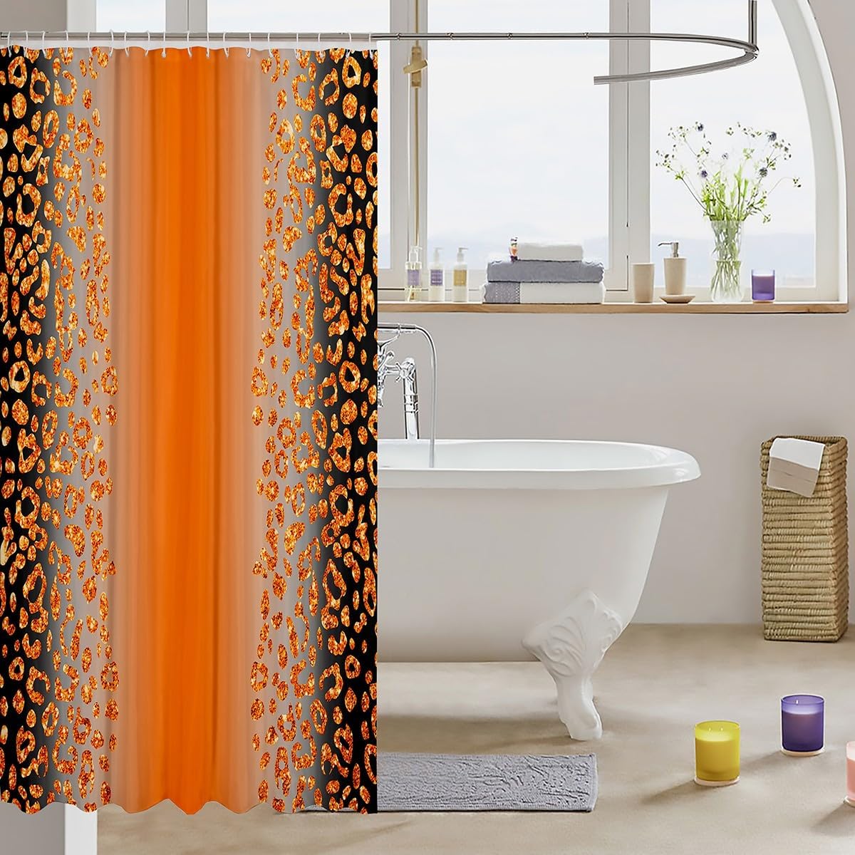 Jeffeloiu 72x72 Glitter Leopard Print Shower Curtain for Kids