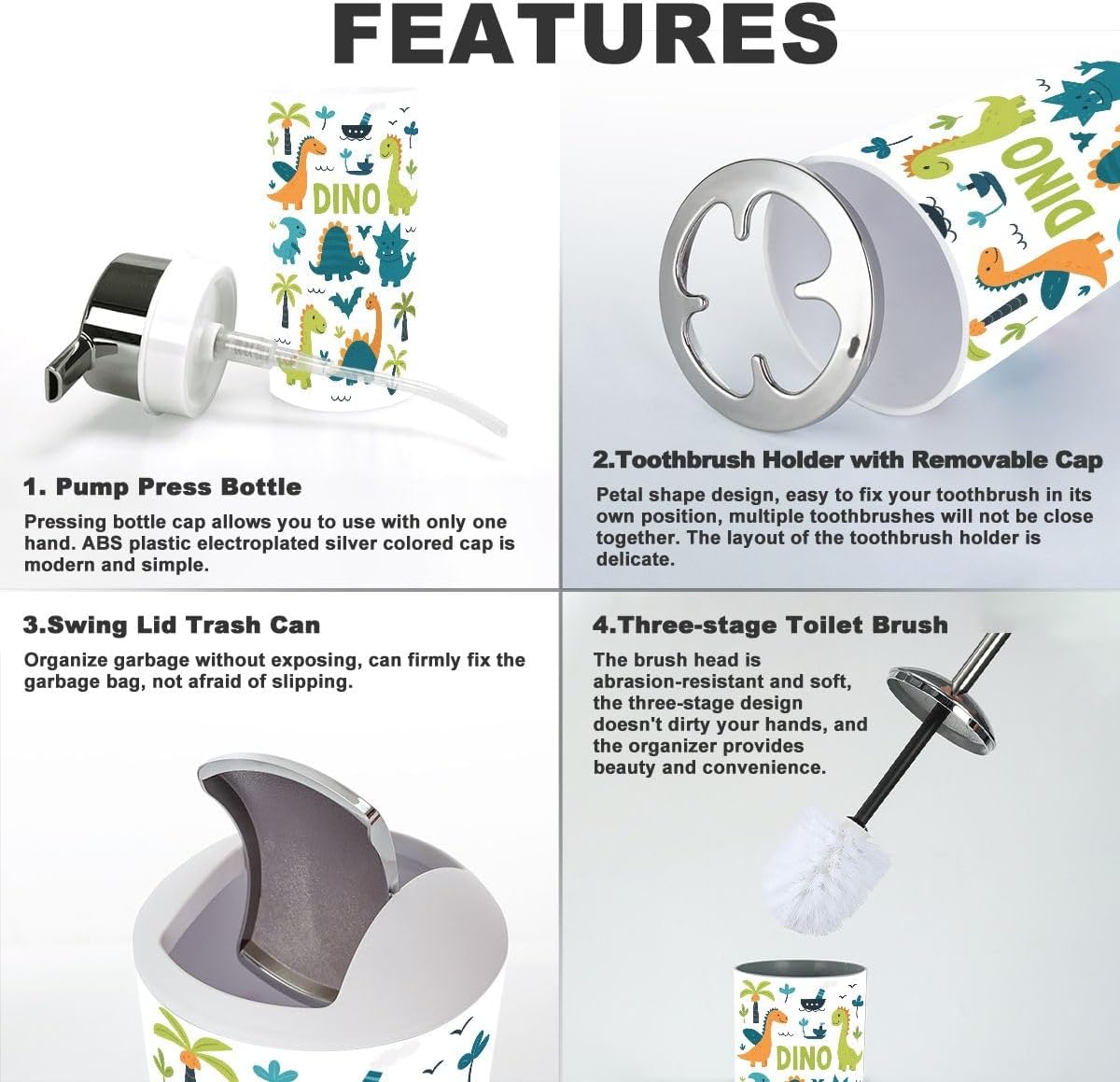 Dinosaur-themed 6-Piece Bathroom Accessory Set for Kids