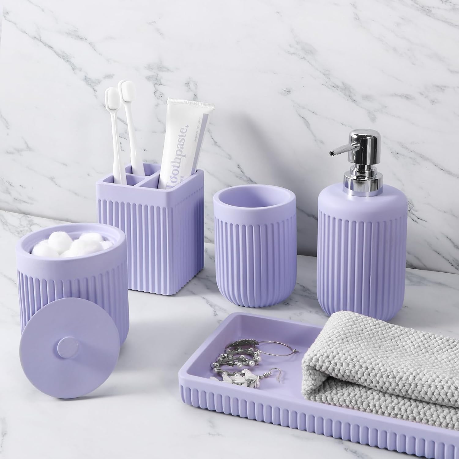 5-Piece Resin Bathroom Set for Blissful Hygiene