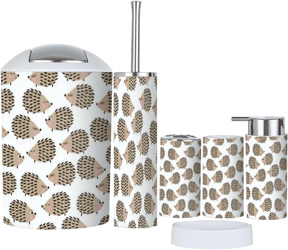 JBNJANKDAV Bathroom Accessories Set 6 Pcs Cute Hedgehogs Decor
