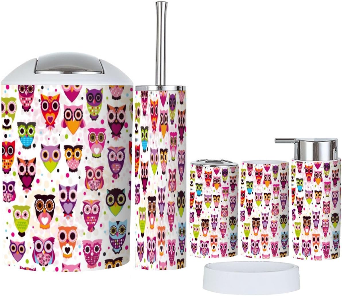 Stylish 6-Piece Bath Accessory Set with Owl Pattern for Kids