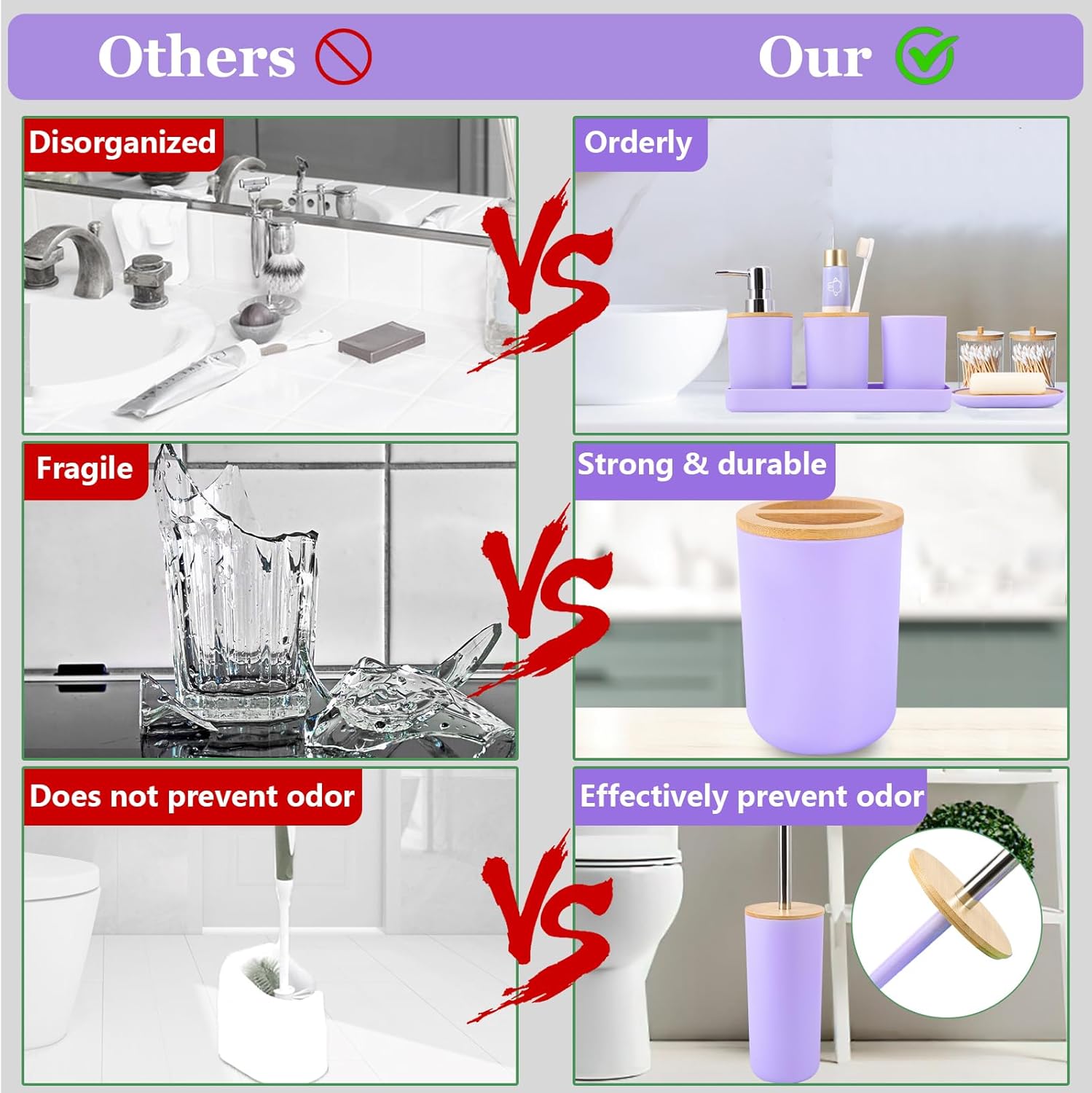 SLDIYWOW Purple Bathroom Accessories Set