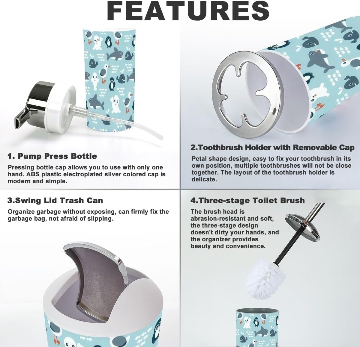 Bathroom Accessories Set 6 Pcs Durable Modern Decor