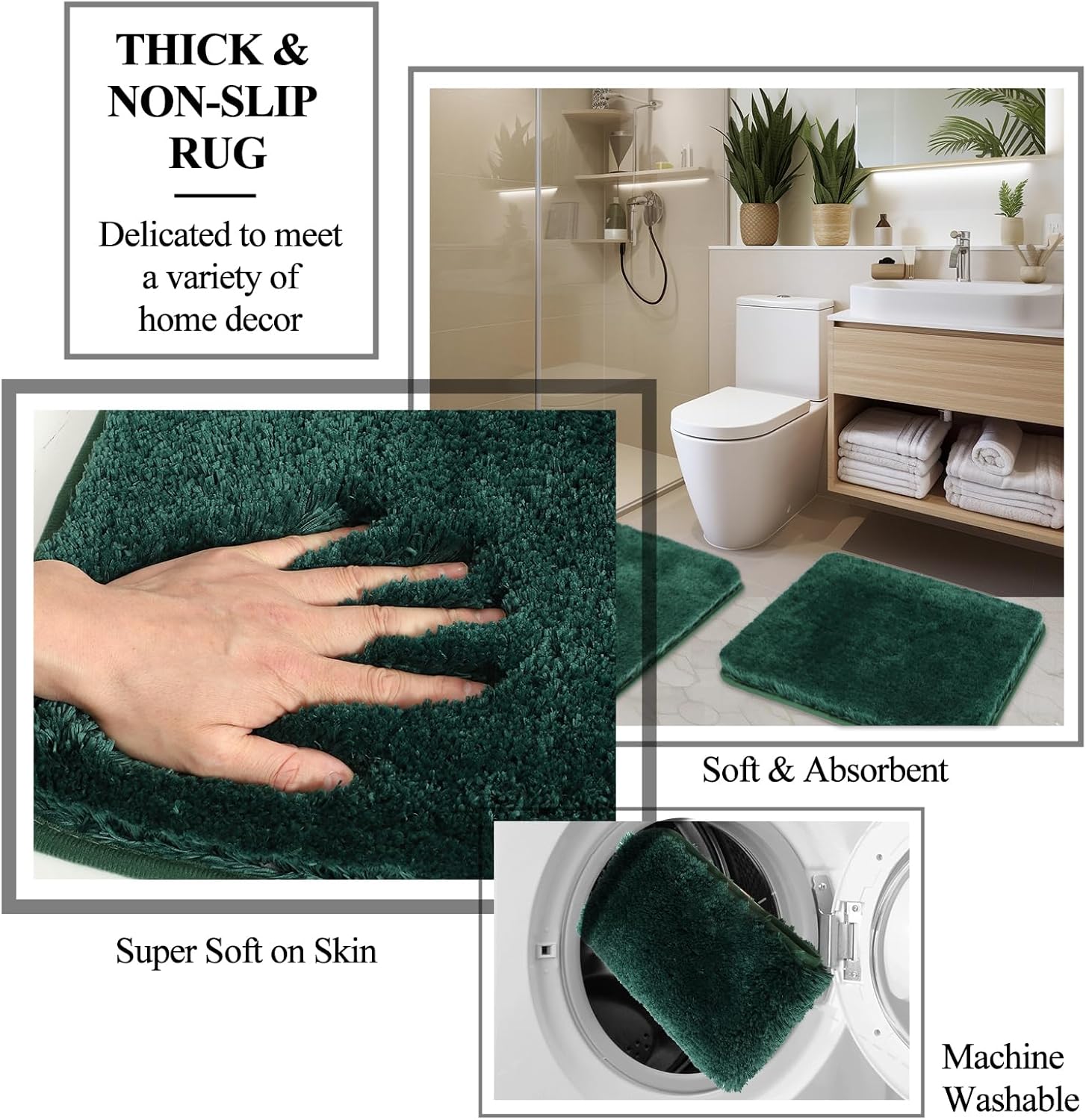 XLHOMO 24-Piece Dark Green Bathroom Accessory Set with Shower Curtain Rugs