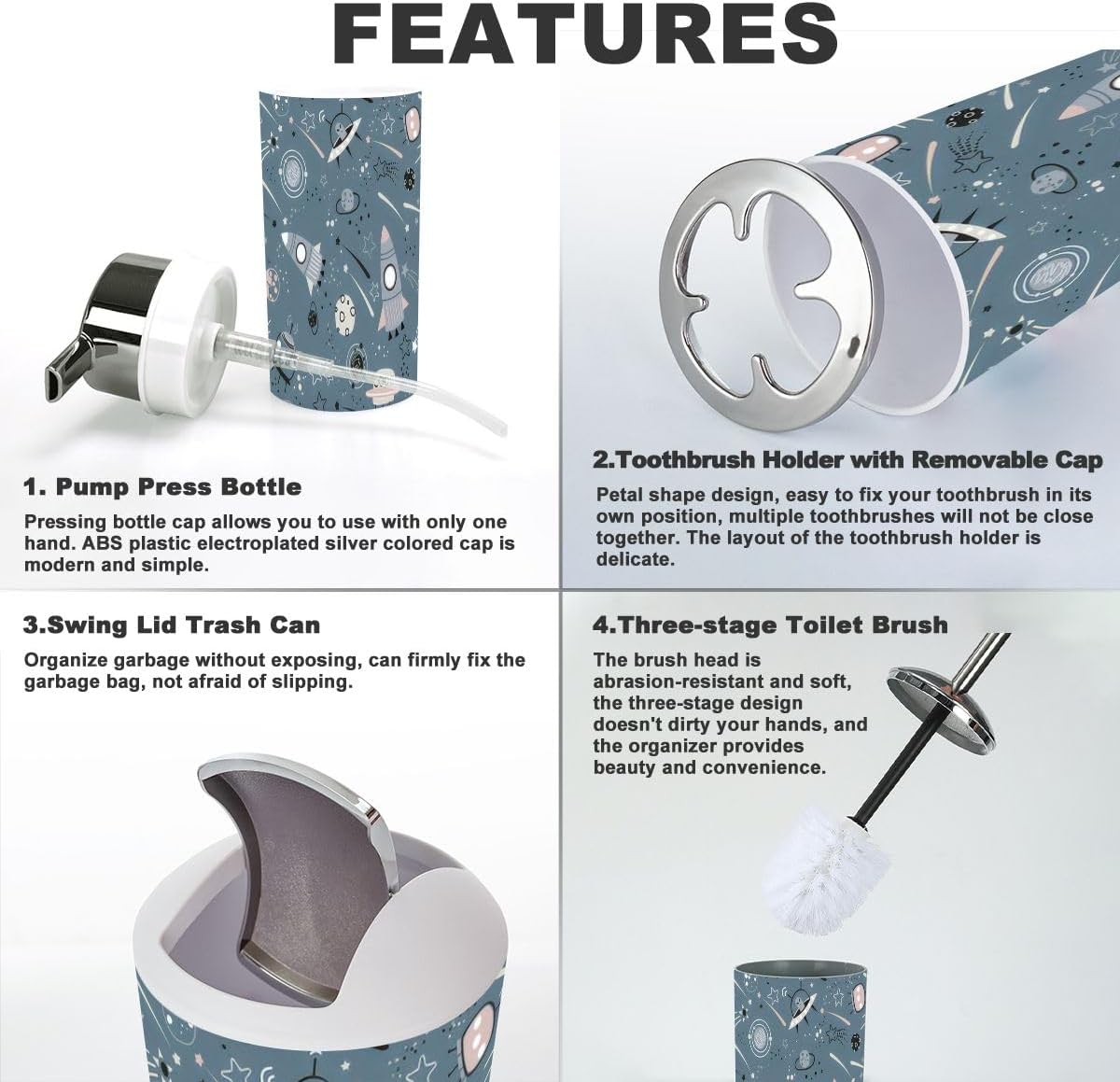 6-Piece Bathroom Accessory Set with Space Theme