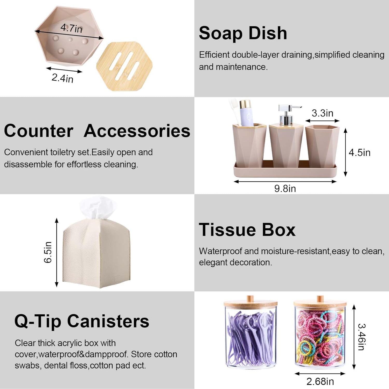 Elegant 10-Piece Bathroom Organizer Set with Bamboo Leather Features
