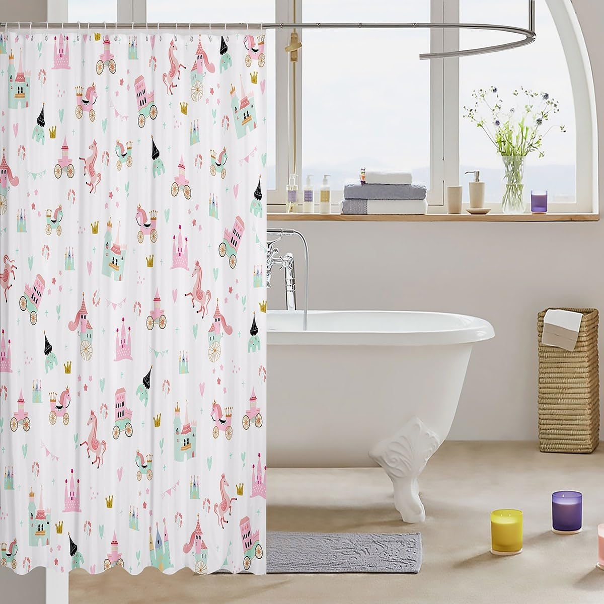 Feelyou Kids Princess Shower Curtain with 12 Hooks