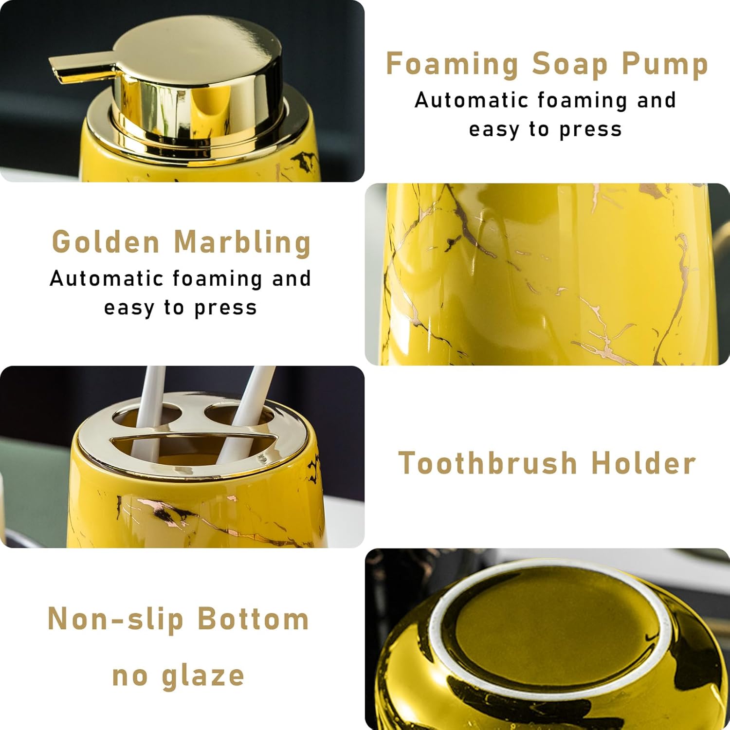 YYW Ceramic Bathroom Accessory Set Four Piece Yellow