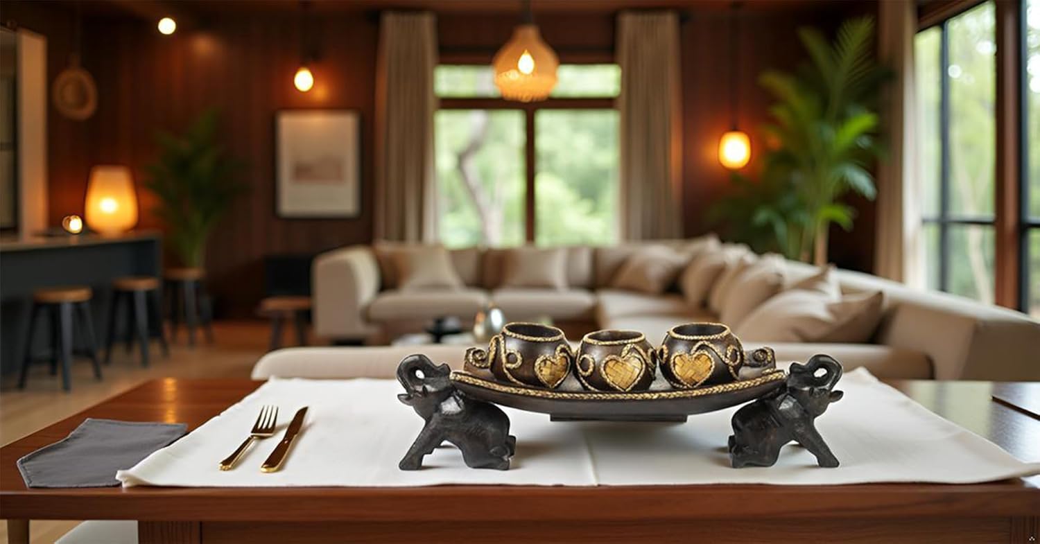 Thai Elephant Tray Candle Holder
