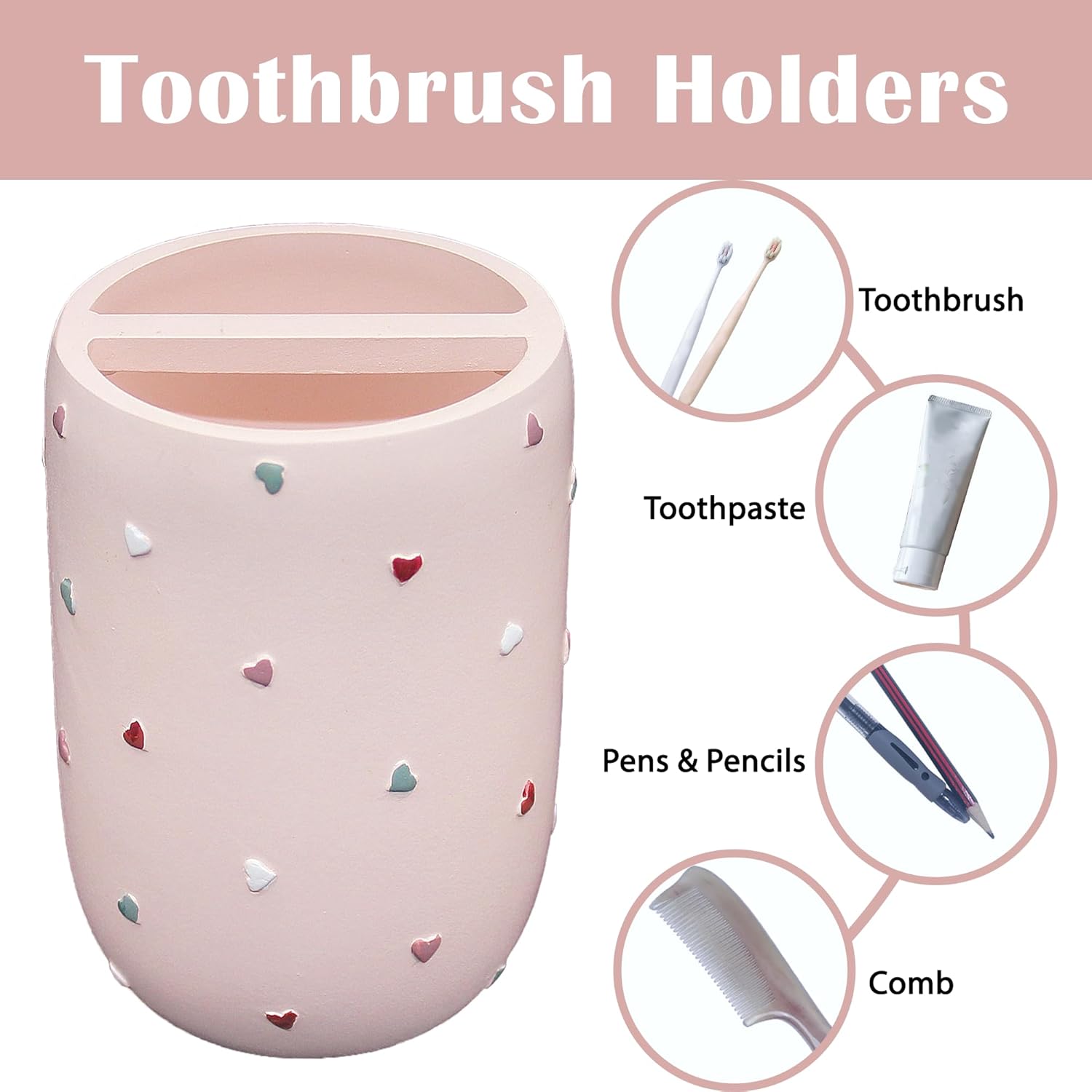 Premium Pastel Heart 4-Piece Bathroom Accessory Set - Pink