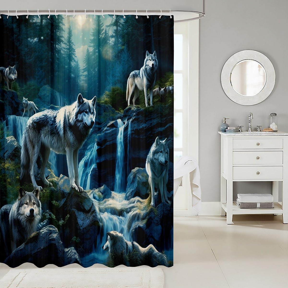 Feelyou Wolf Bath Curtain Kids Waterproof 3D Print Design