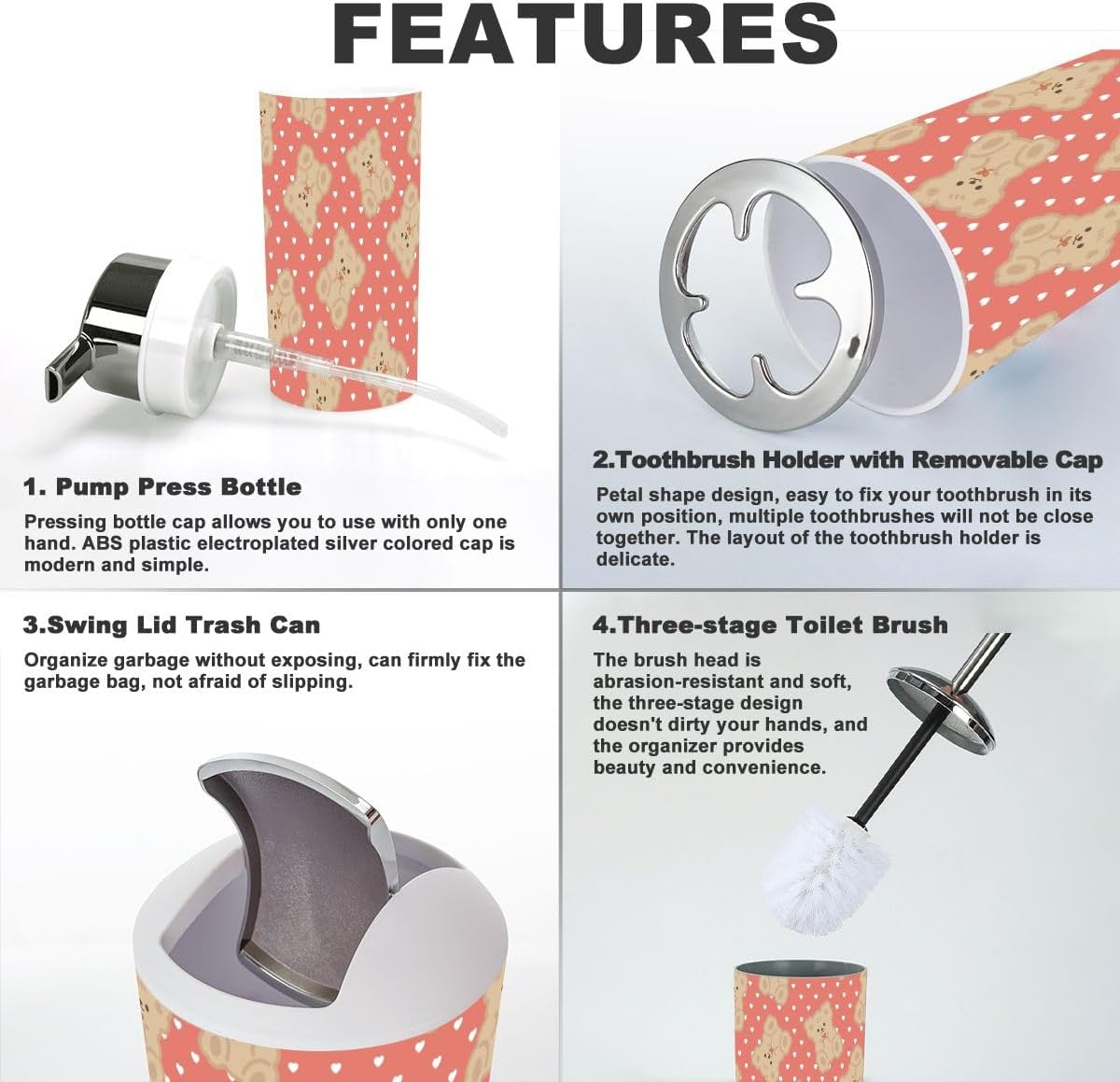 Bathroom ACCESSORY Set Create a Sweet Home with Teddy Bear Design BathKitchenHomemAKidsUSE