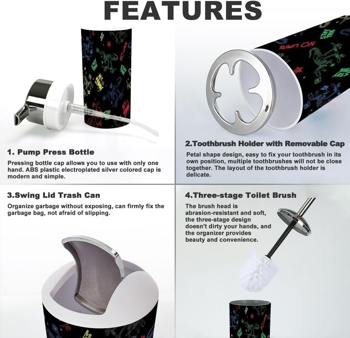 Dinosaur Skateboard Bathroom Accessory Set