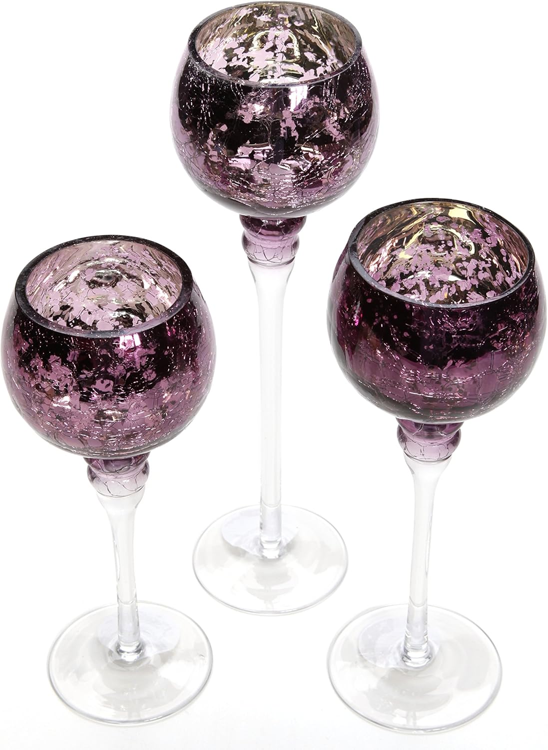 Hosley Set of 3 Crackle Purple Glass Tealight Holders