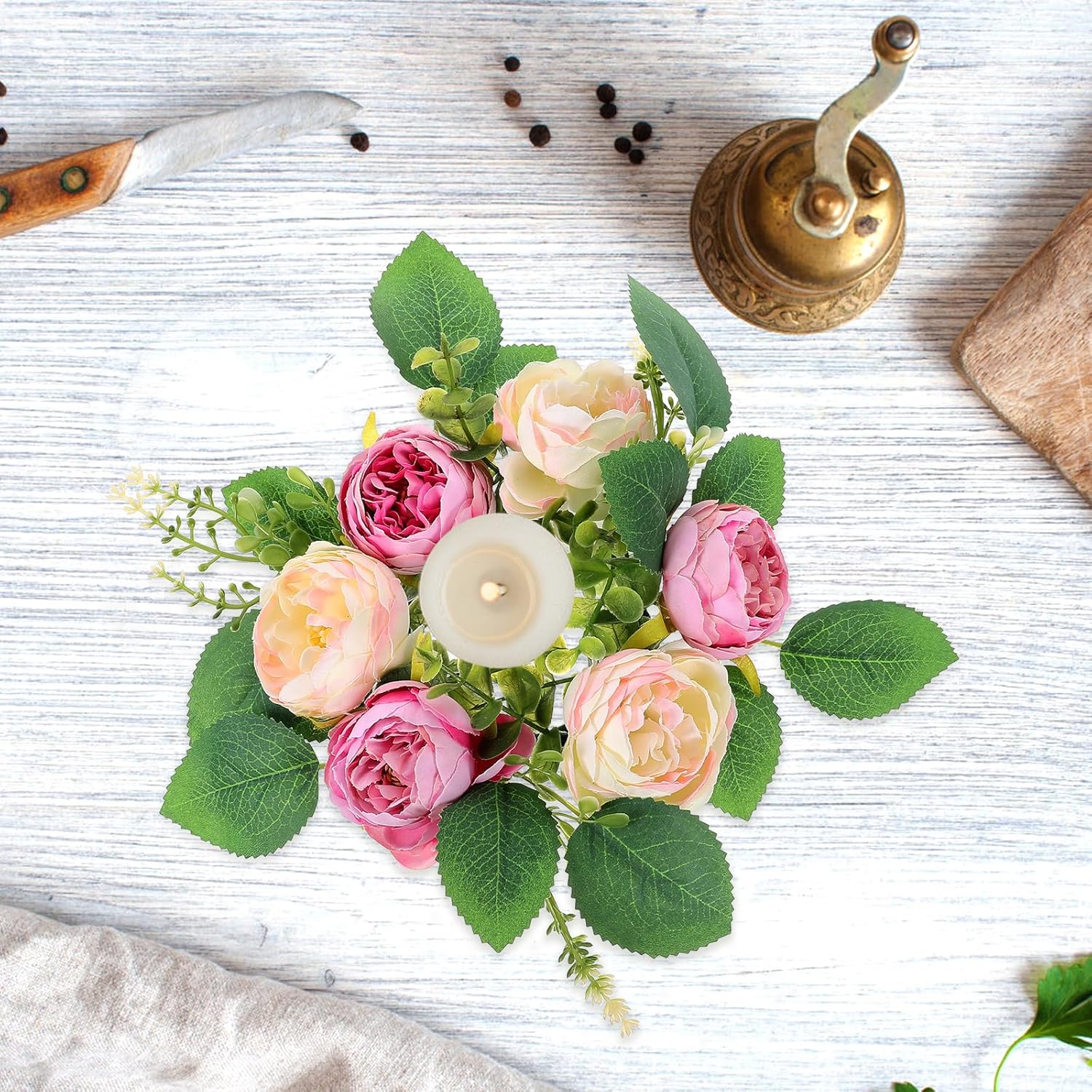 Charming Small Peony Candle Wreath