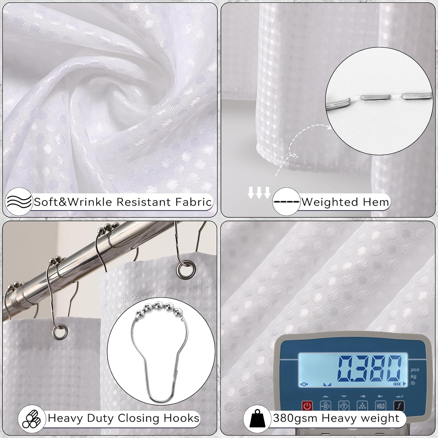 Essential White Bathroom Set with Woven Rugs Shower Curtain for Home Use