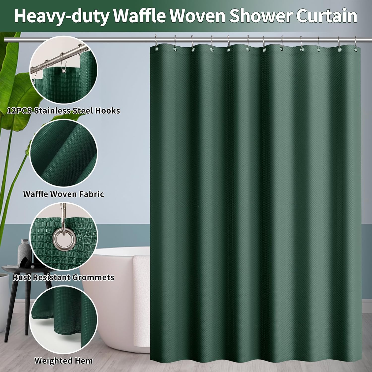 XLHOMO 24-Piece Dark Green Bathroom Accessory Set with Shower Curtain Rugs