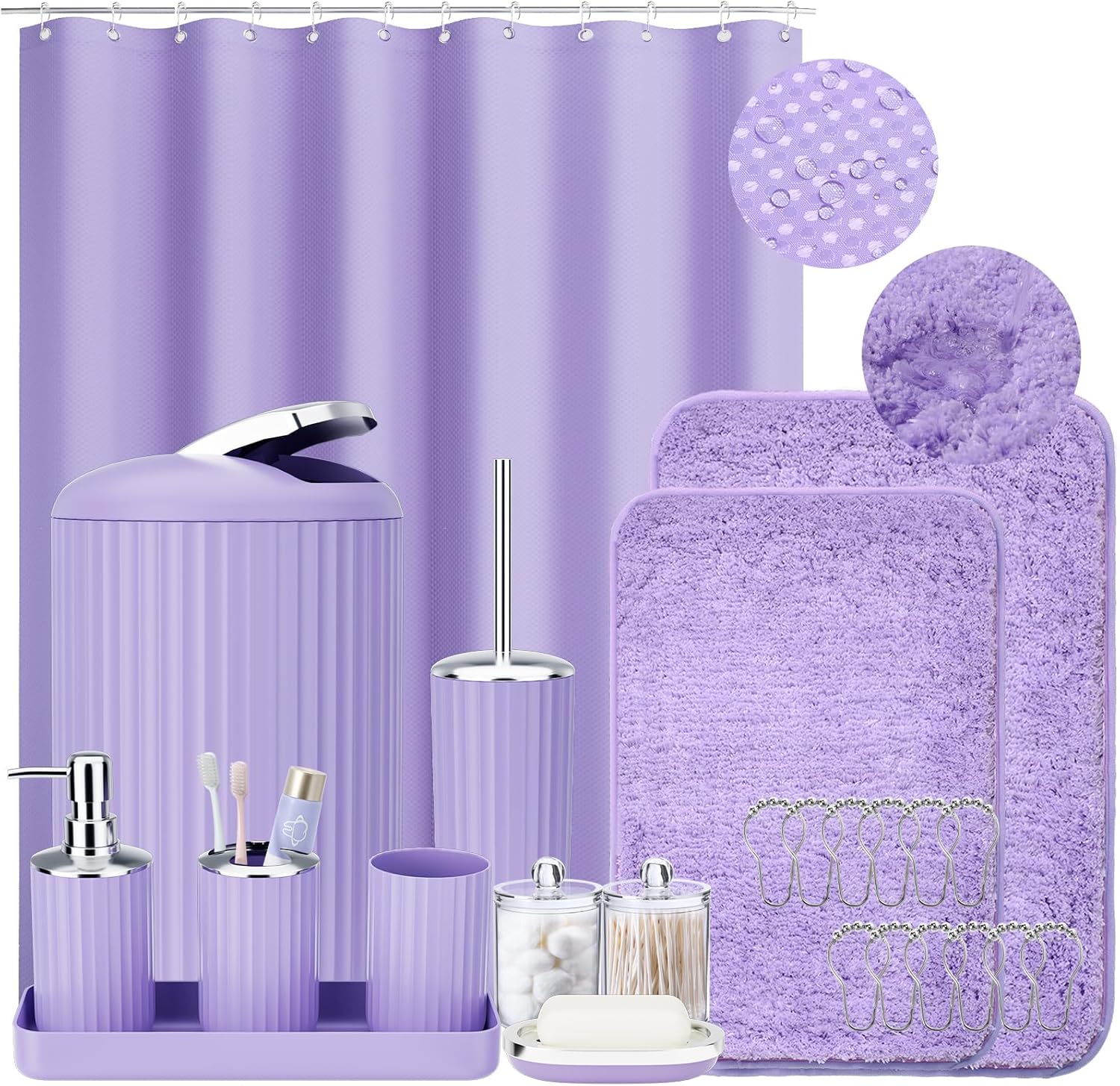 Luxury Plush Bath Mat Set with Absorbent Shower Curtain Rugs