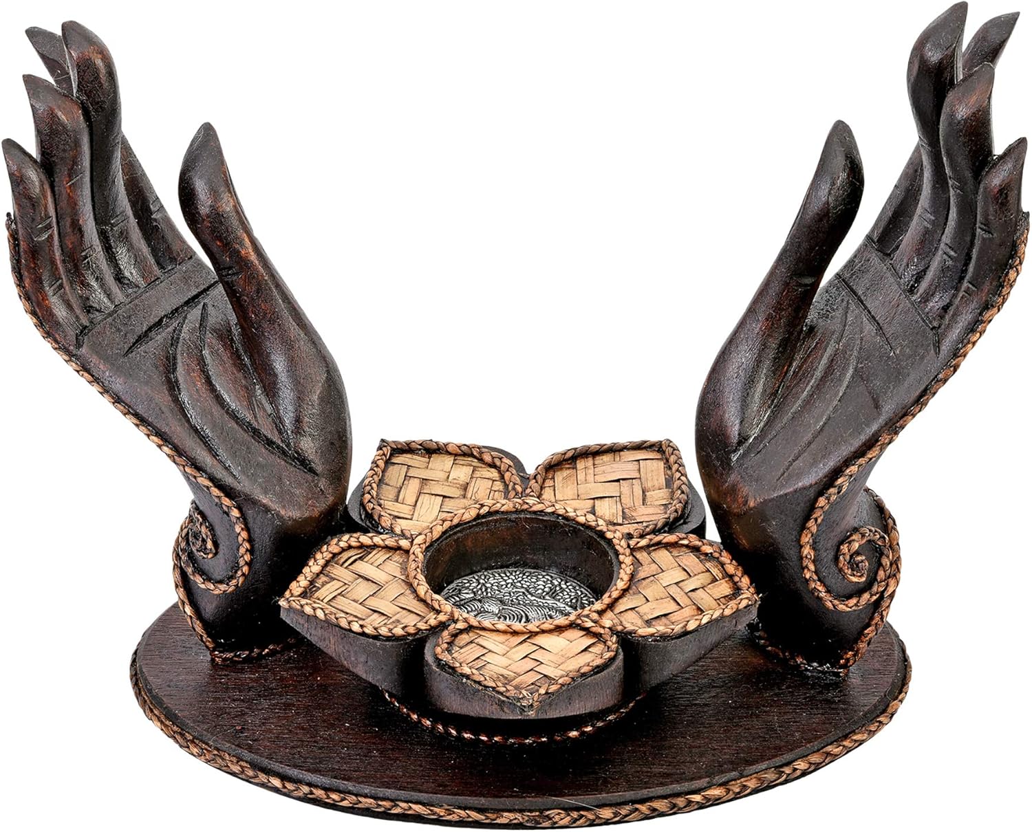 AeraVida Handcarved Open-Handed Candle Jewelry Holder