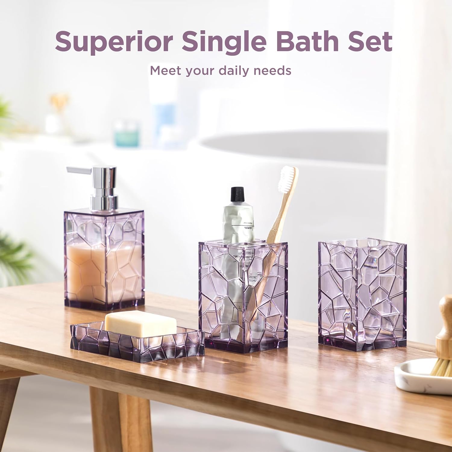 HBlife Bathroom Accessories Set with Lavender Purple Acrylic Containers