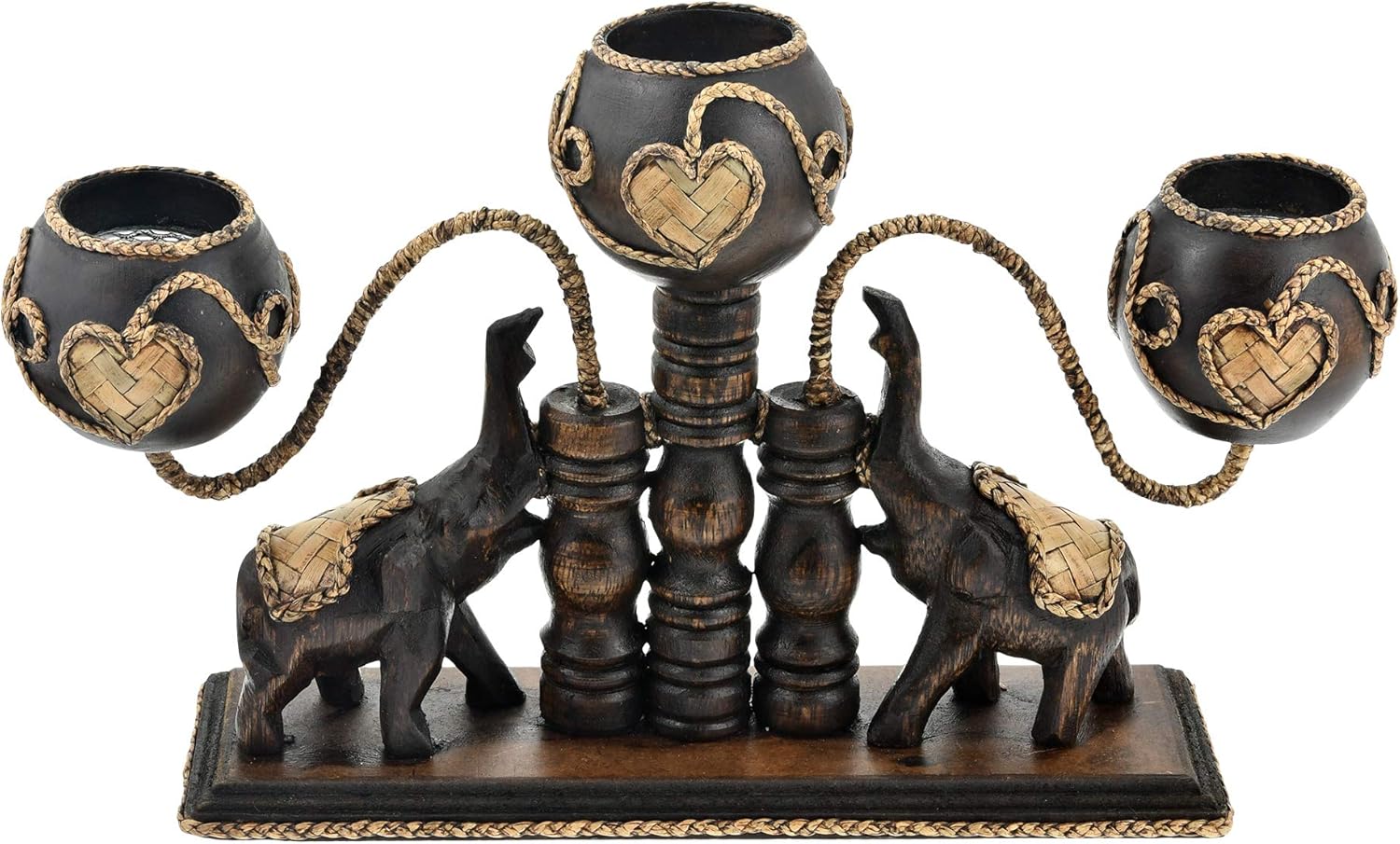 AeraVida Unique Handcarved Thai Elephant Candle Holder with 3 Candles