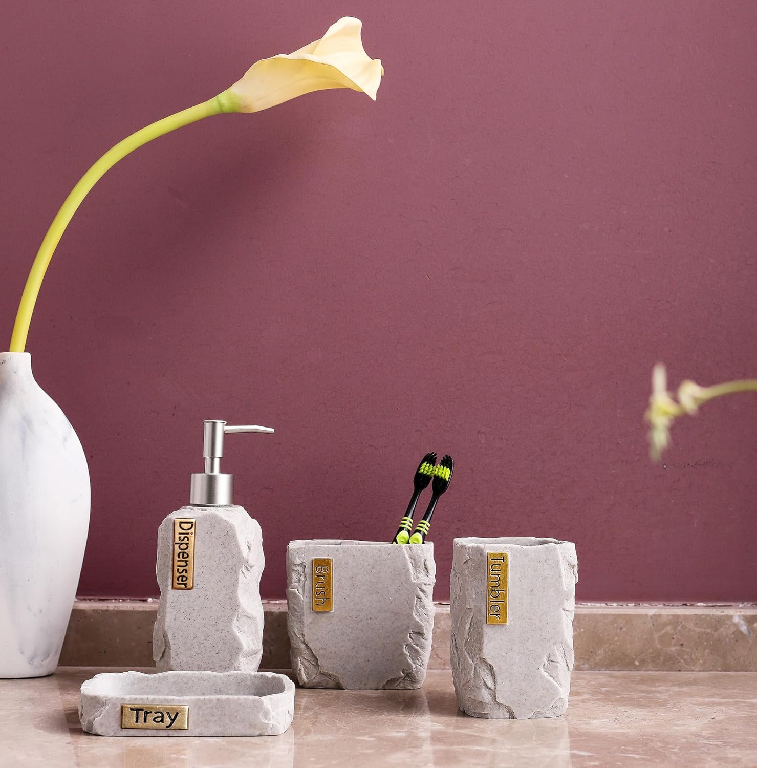 Hymmah Marble Bathroom Accessories Set