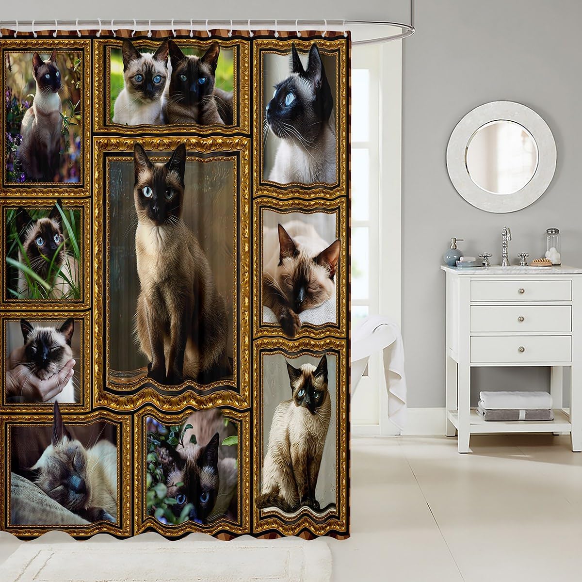 Feelyou Siamese Kitten Shower Curtain Set