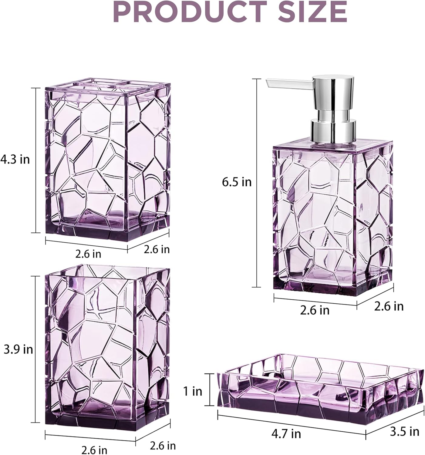 HBlife Bathroom Accessories Set with Lavender Purple Acrylic Containers
