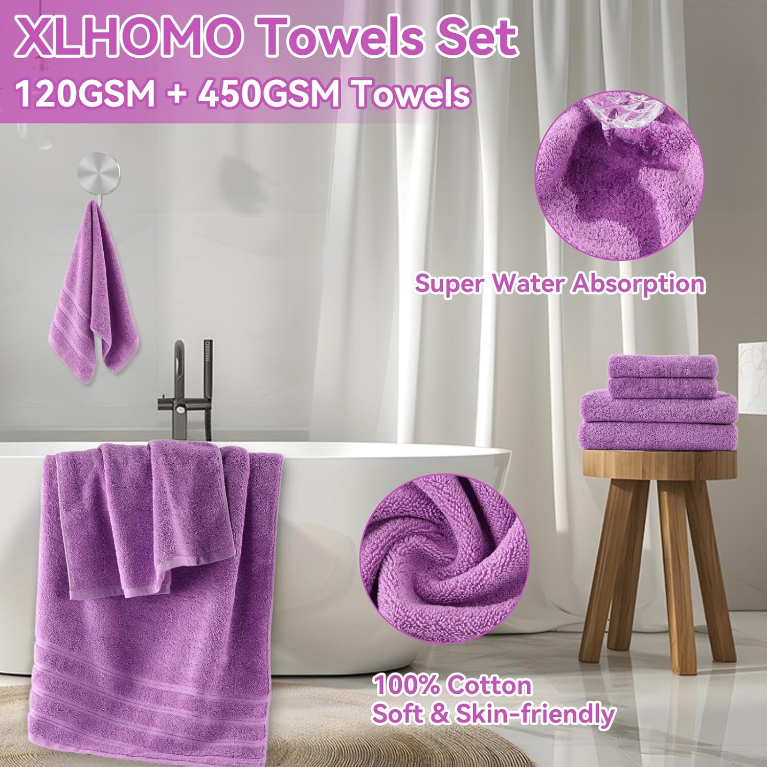 Complete Bathroom Accessories Collection Purple Bath Set with Essential Pieces