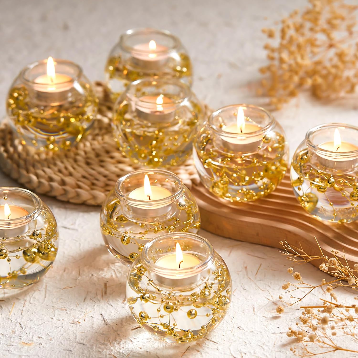 8-Piece Gold Pearl Votive Candle Holders