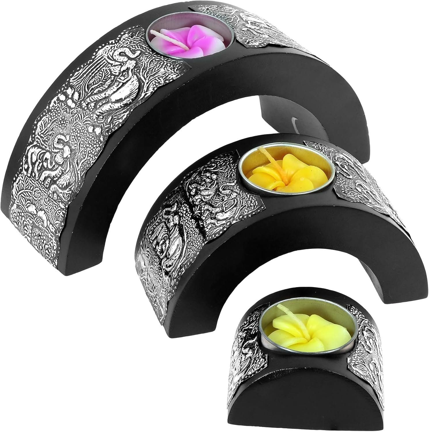 AeraVida Elephant-Driven Tealight Candle Holder Set