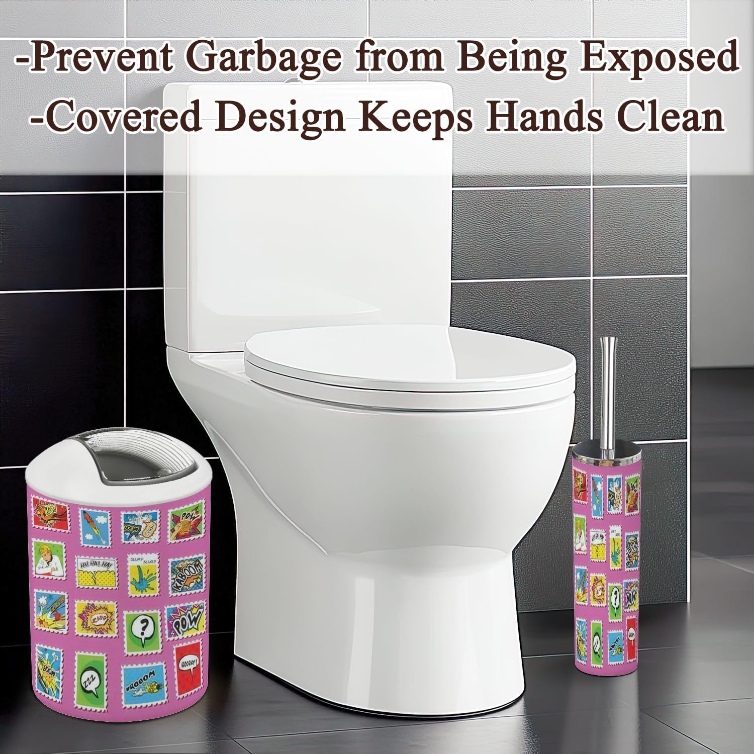 Bathroom Accessories Set 6 Pcs Comic Book Style Decor
