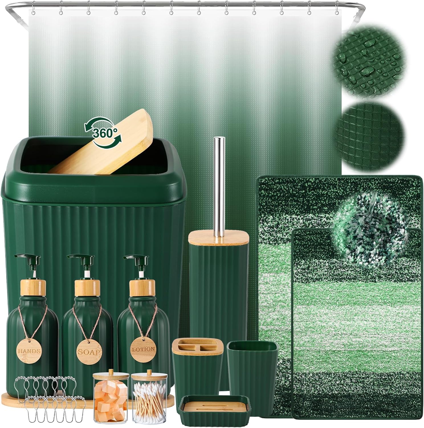 32PCS Dark Green Bathroom Accessories Set for Modern Home