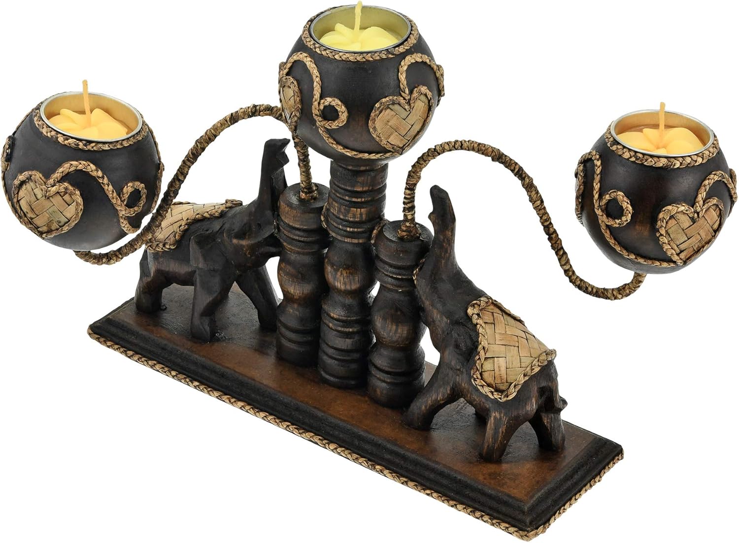 AeraVida Unique Handcarved Thai Elephant Candle Holder with 3 Candles
