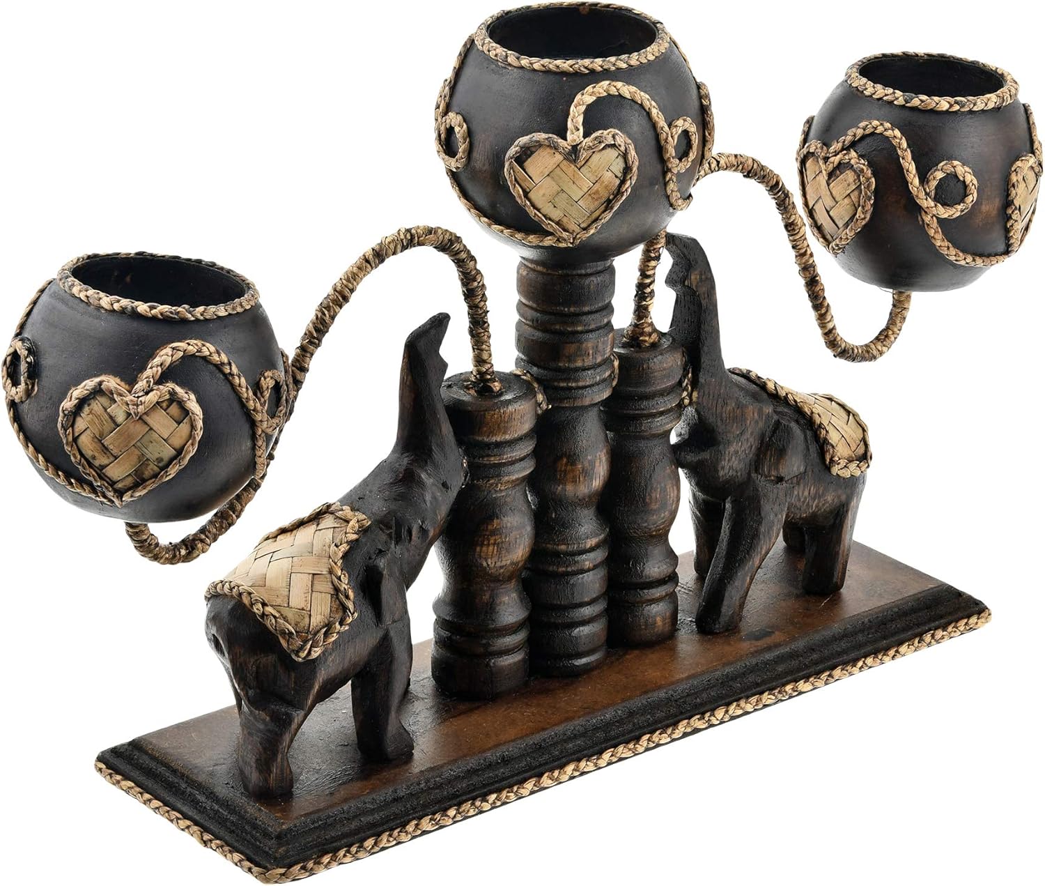 AeraVida Unique Handcarved Thai Elephant Candle Holder with 3 Candles