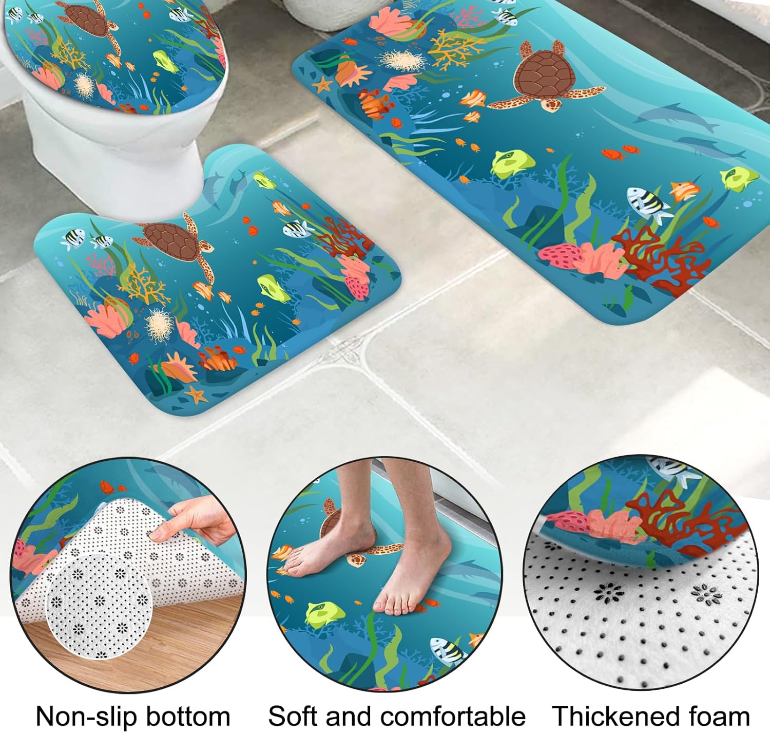 4-Piece Kids Bathroom Set with Nobody Hurts cartoon character