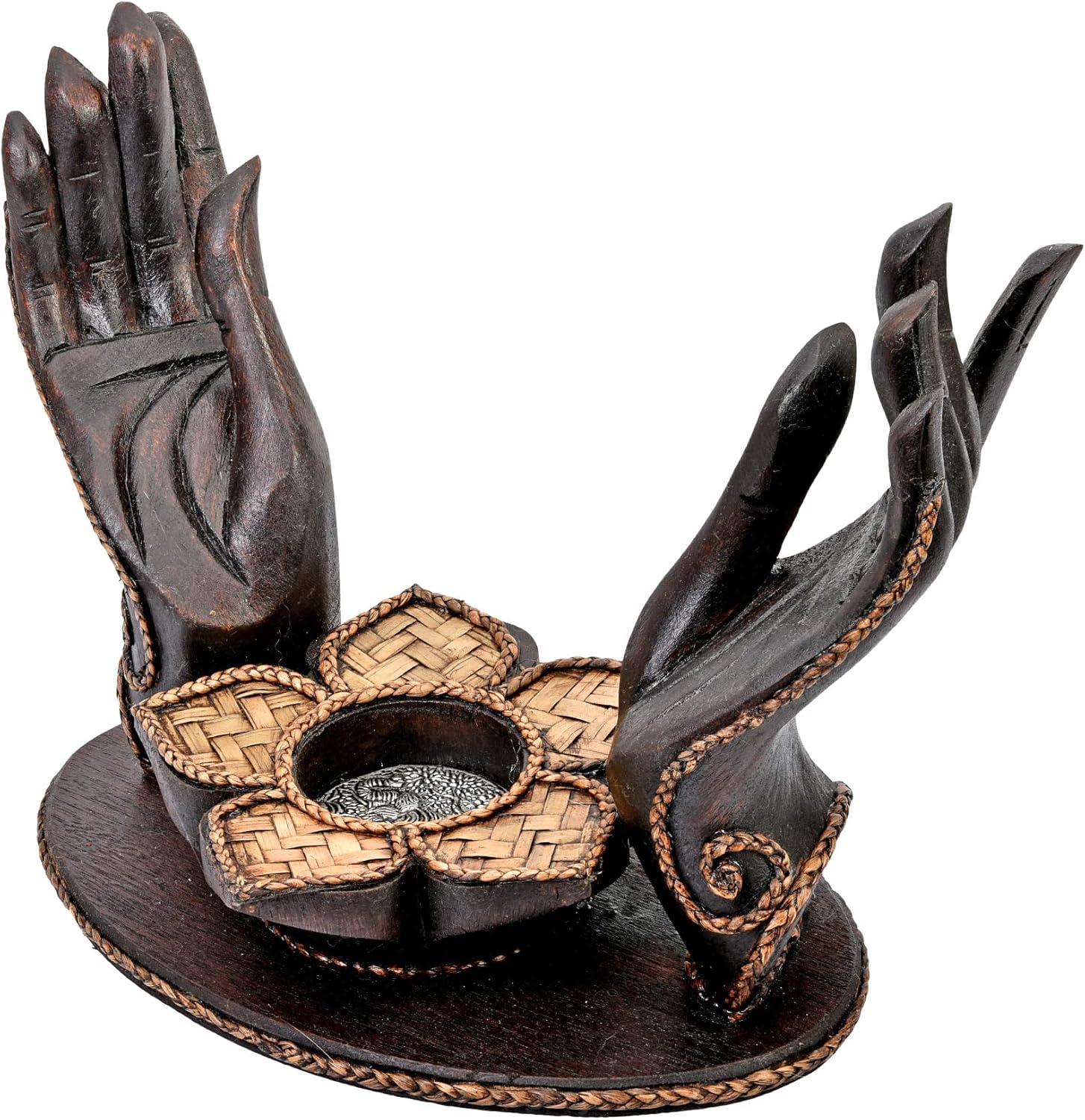 AeraVida Handcarved Open-Handed Candle Jewelry Holder