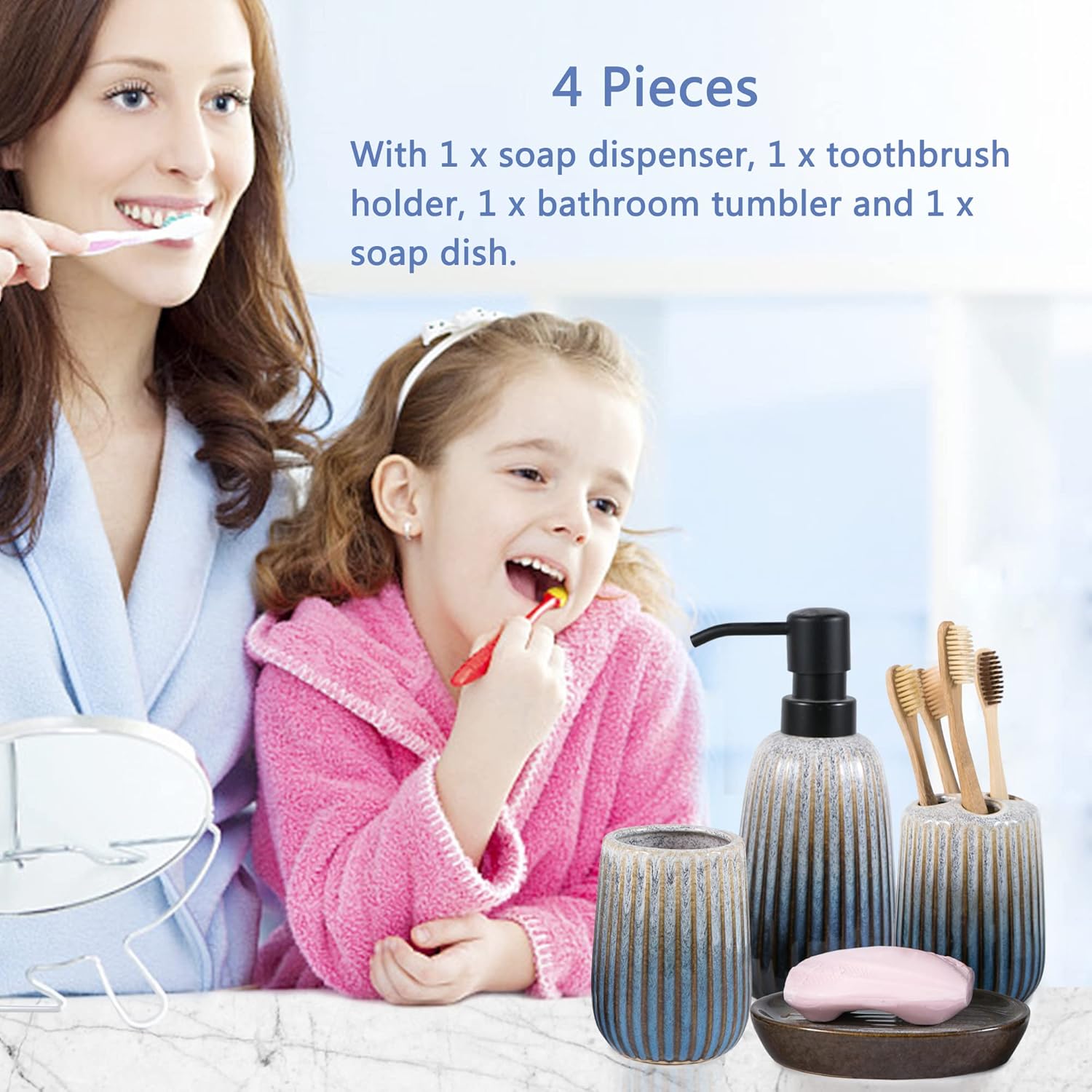 4-Piece Ceramic Bathroom Accessory Set with Gradient Design