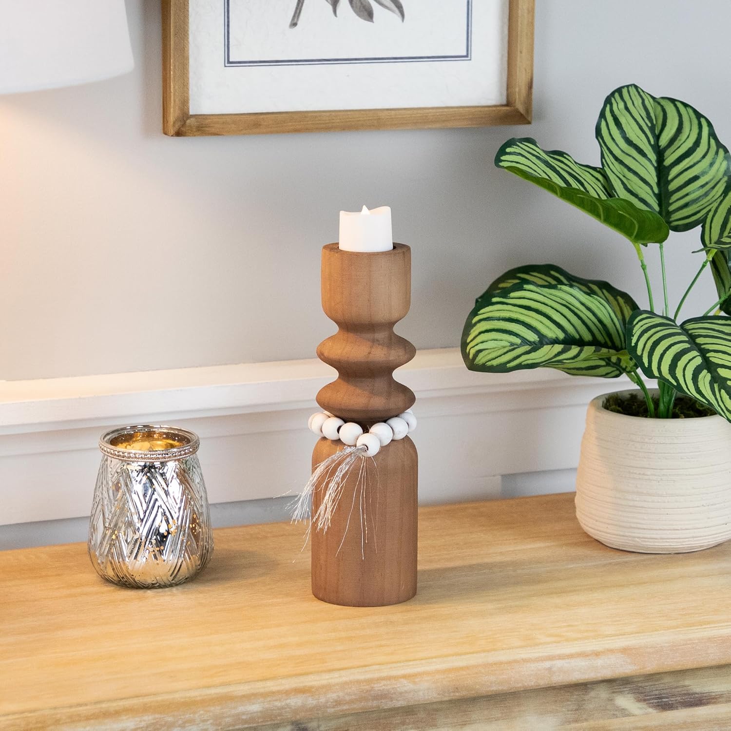 Beautiful Brown Wooden Tealight Holder with Tassel