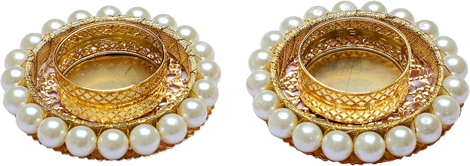 4-Piece Pearl Moti Design White Candle Holder Set