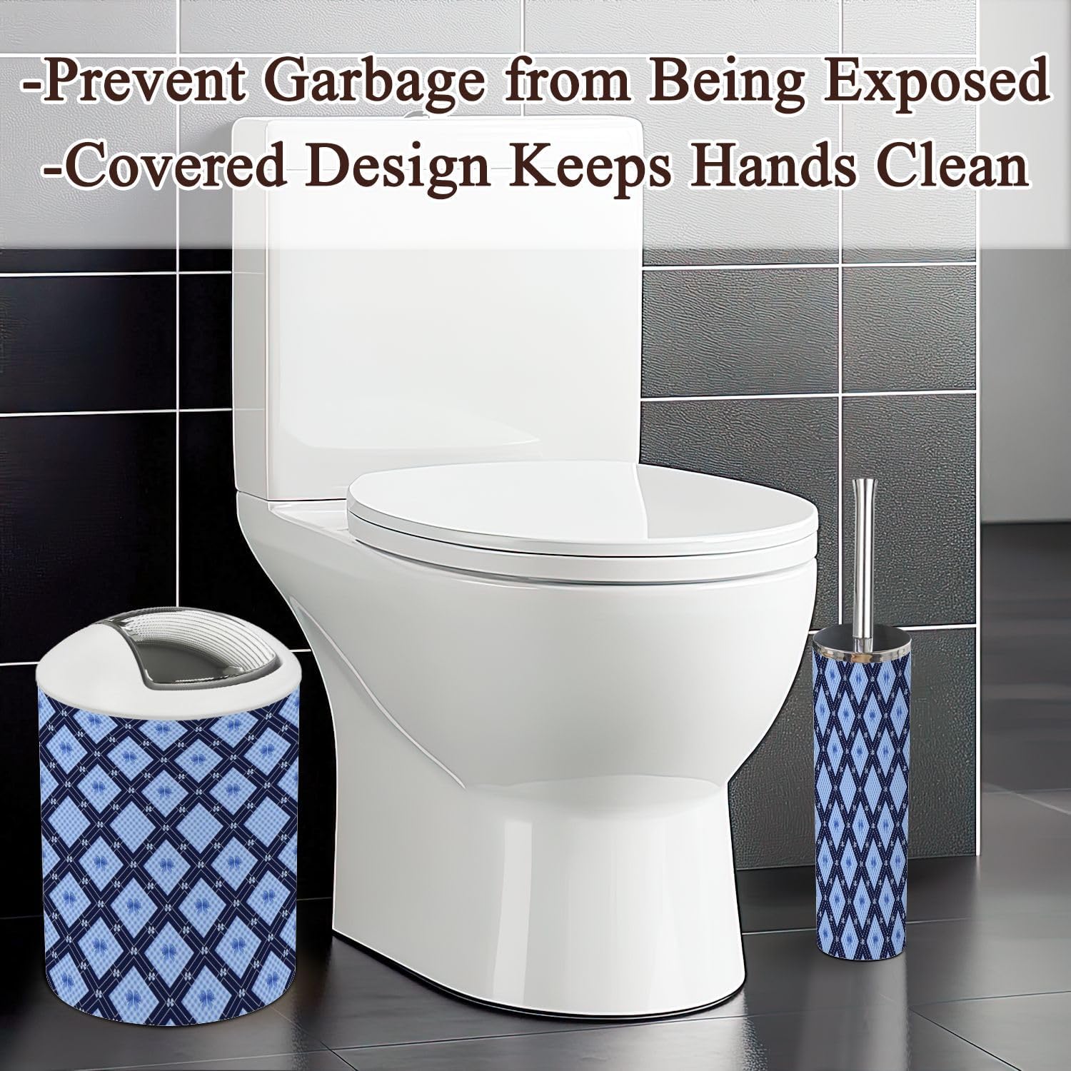Stylish Blue Gingham Bathroom Set 6 Pcs