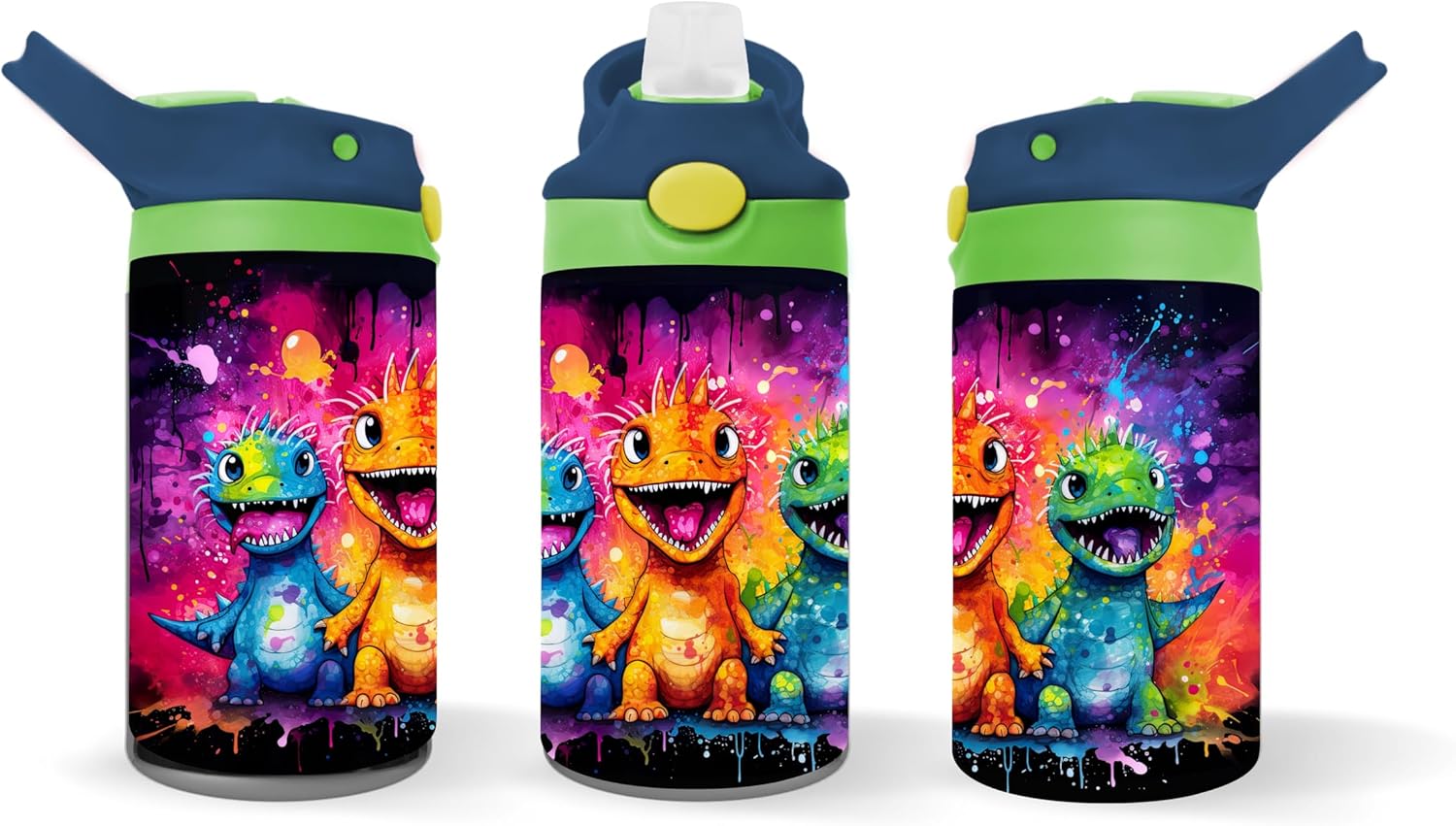 Neon Cute Dinosaur Water Tumbler for Kids 12oz