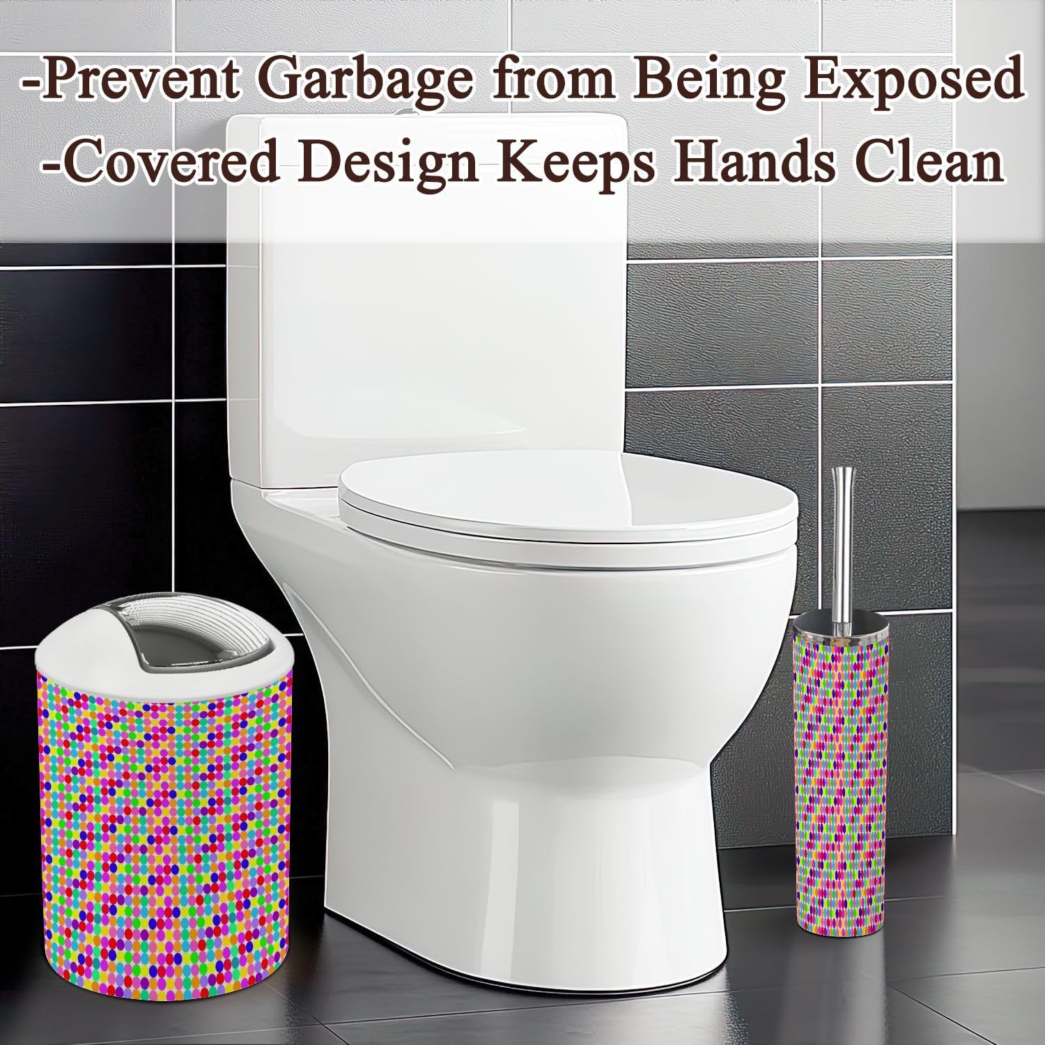 6-Piece Bathroom Accessories Set with Rainbow Pattern