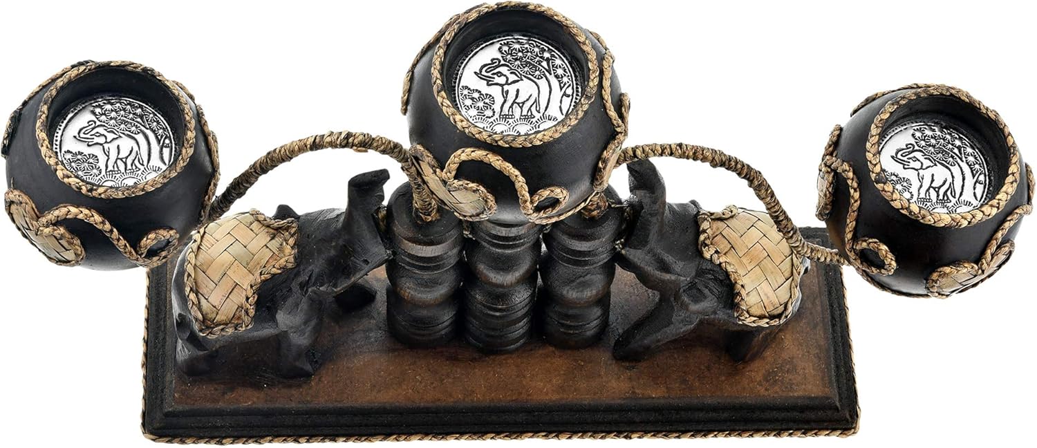 AeraVida Unique Handcarved Thai Elephant Candle Holder with 3 Candles