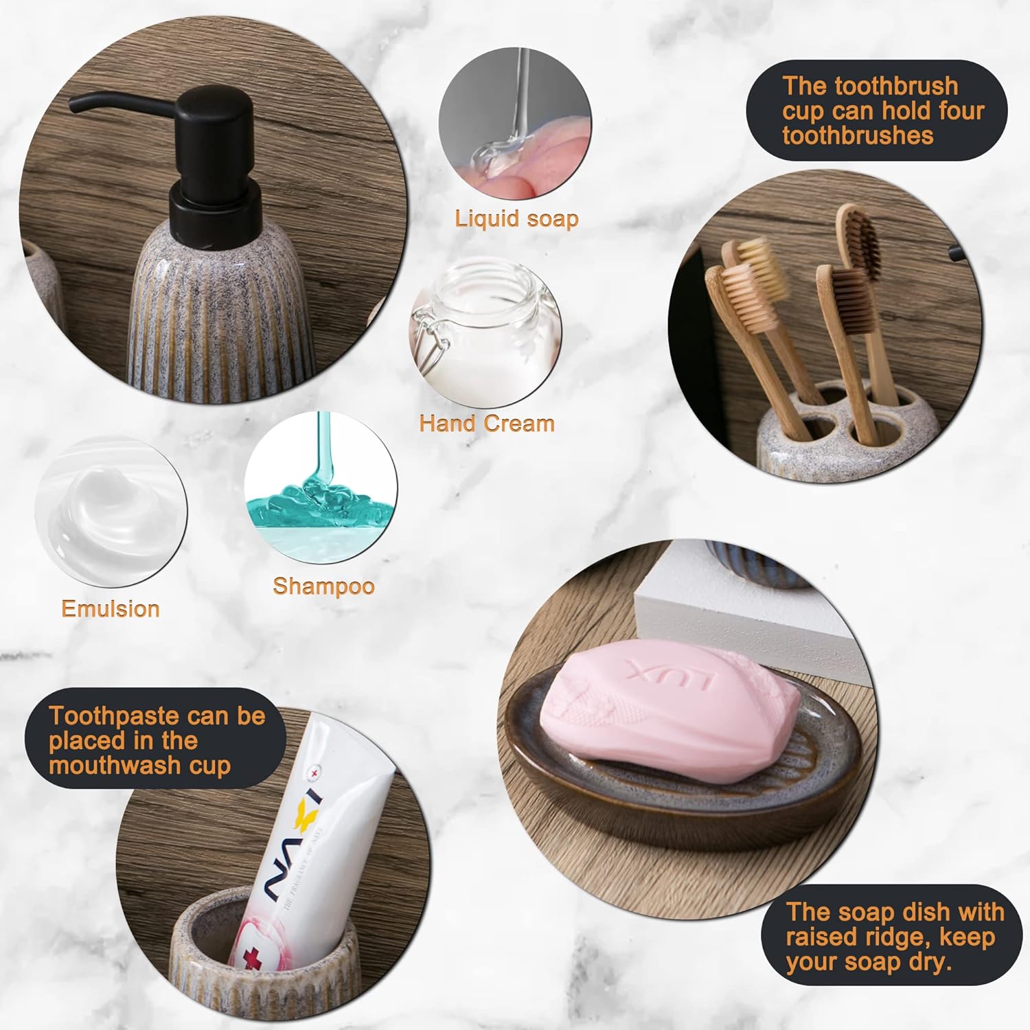 4-Piece Ceramic Bathroom Accessory Set with Gradient Design