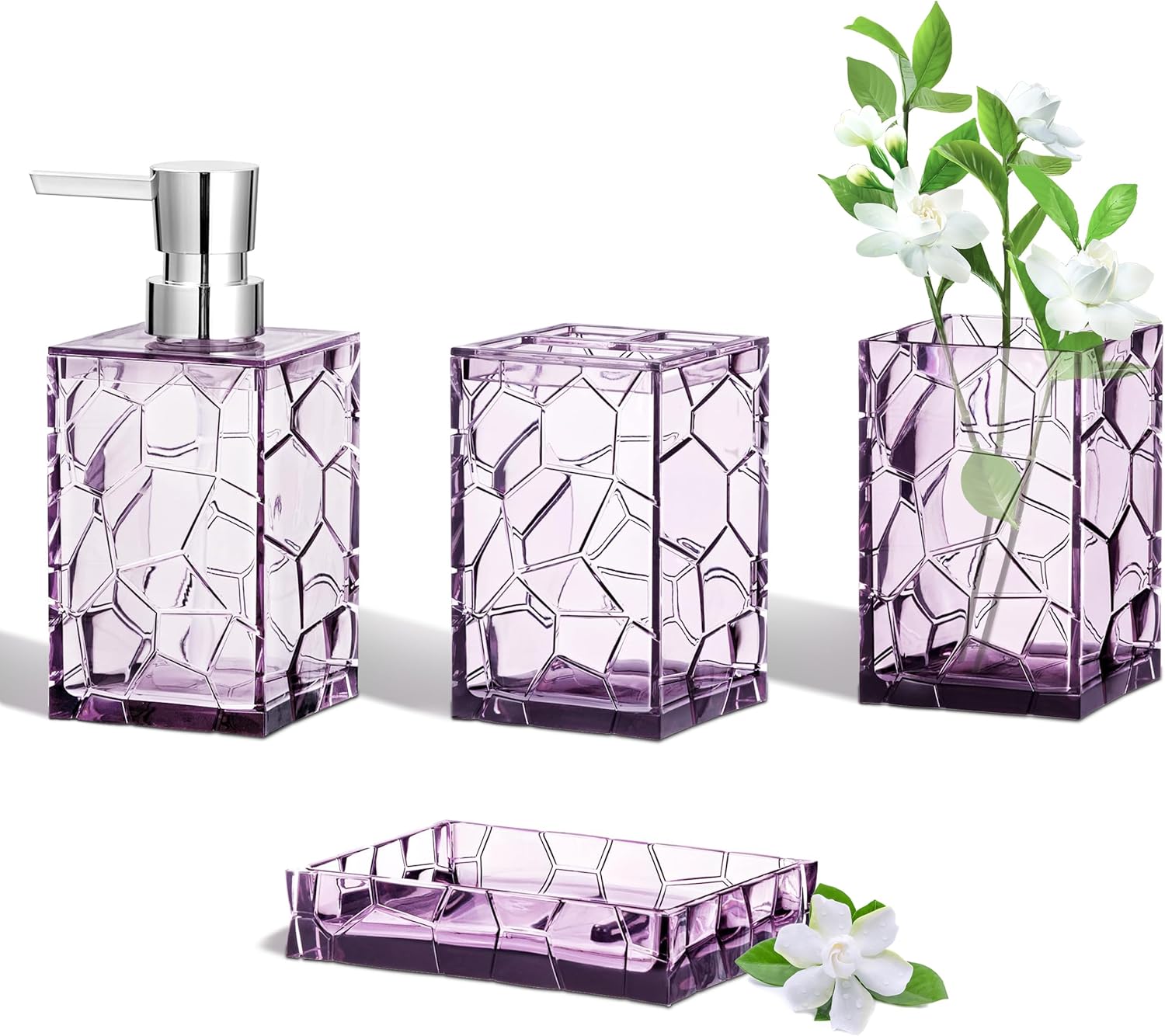 HBlife Bathroom Accessories Set with Lavender Purple Acrylic Containers