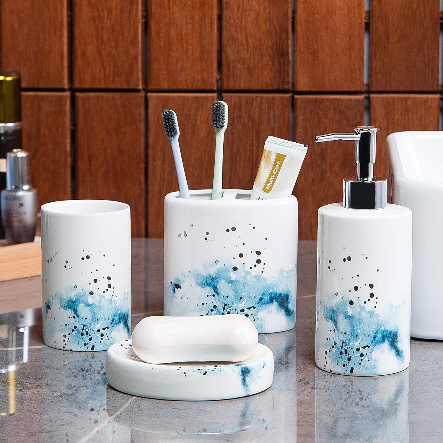 BASDHE Ceramic 4-Piece Bathroom Accessory Set